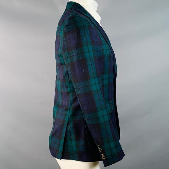 BAND OF OUTSIDERS 40 Regular Green Blue Plaid Wool Twill Notch Lapel Sport Coat - Picture 3 of 9